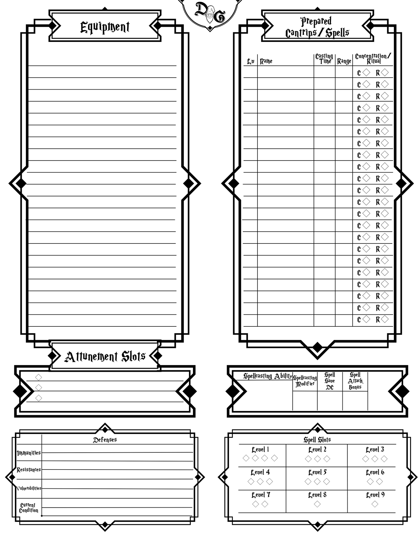 Dungeons & Gnomies 5e Character Sheet - Digital Download