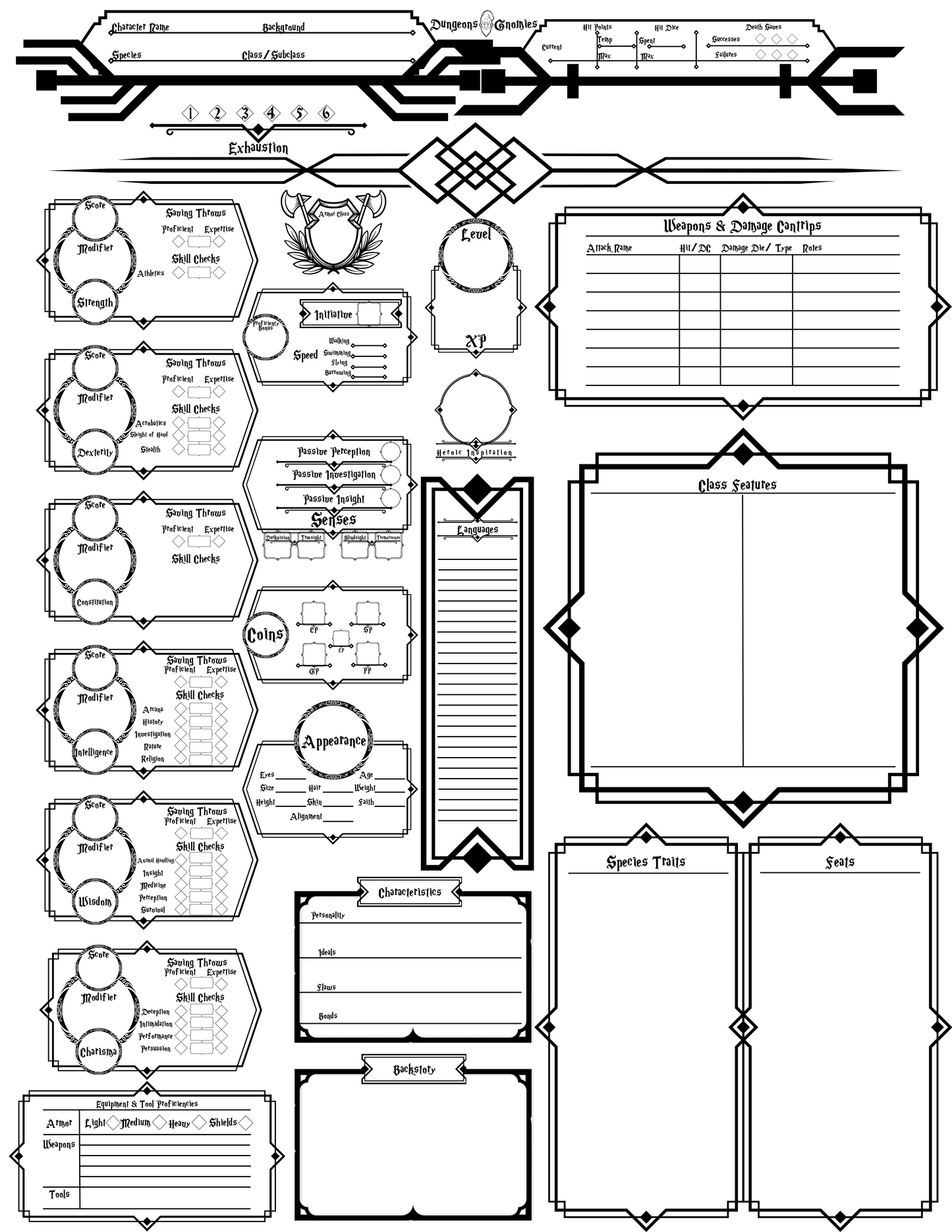 Dungeons & Gnomies 5e Character Sheet - Digital Download