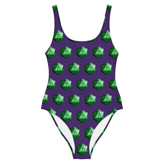 Purple/Emerald Gnomies D20 One-Piece Swimsuit