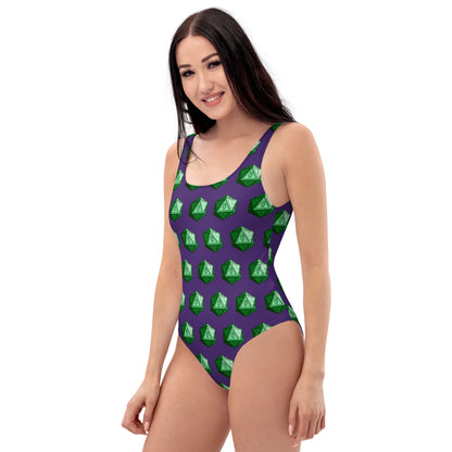 Purple/Emerald Gnomies D20 One-Piece Swimsuit