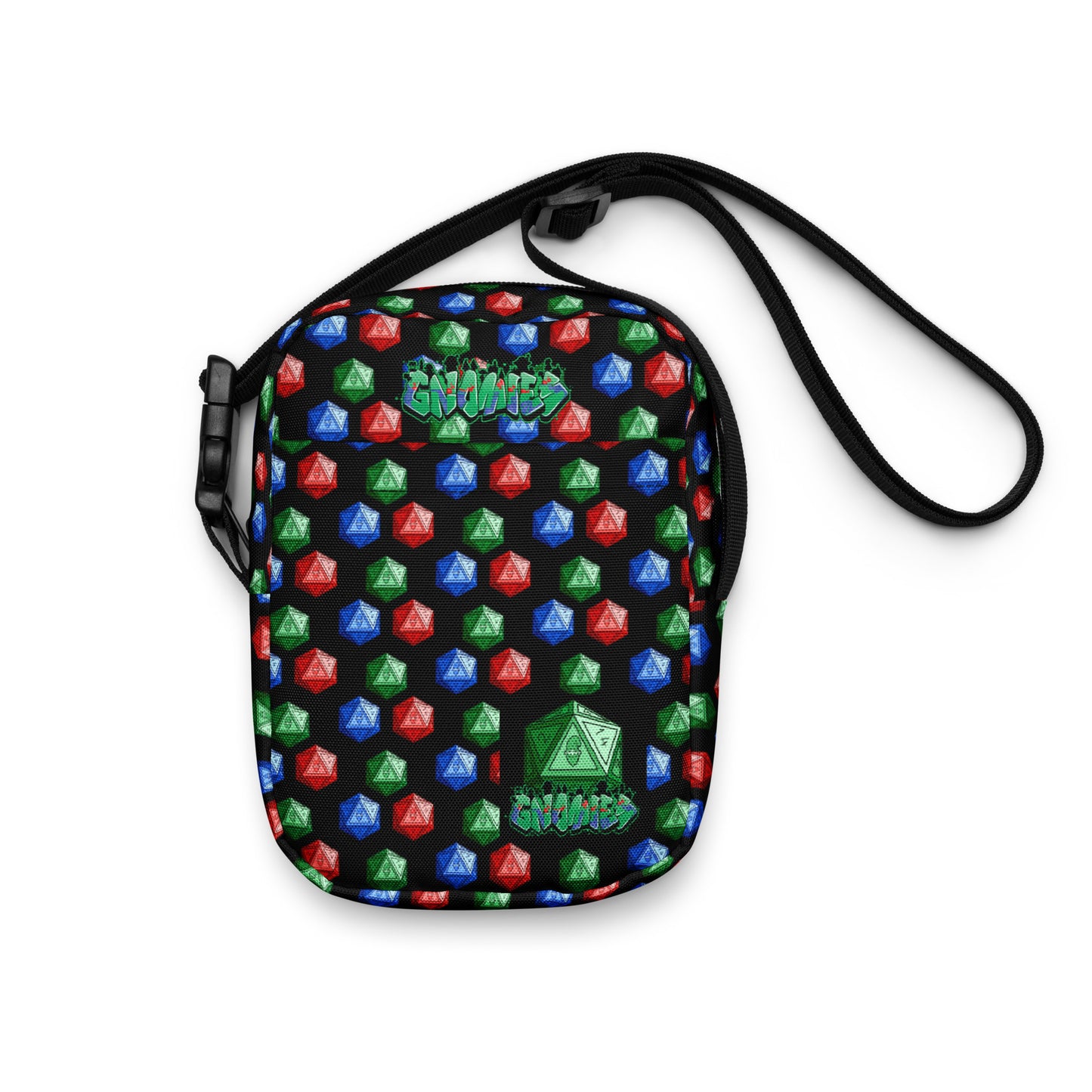 Gnomies Jumbled D20 crossbody bag